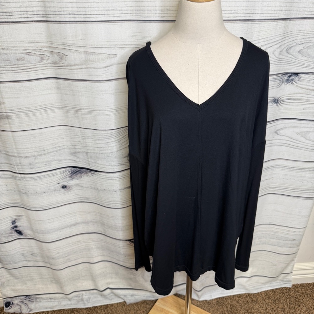 Free People Black V-Neck Long Sleeve Top